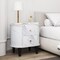 White Faux Marble Nightstand with 2 Drawers and Raised Oval Tabletop